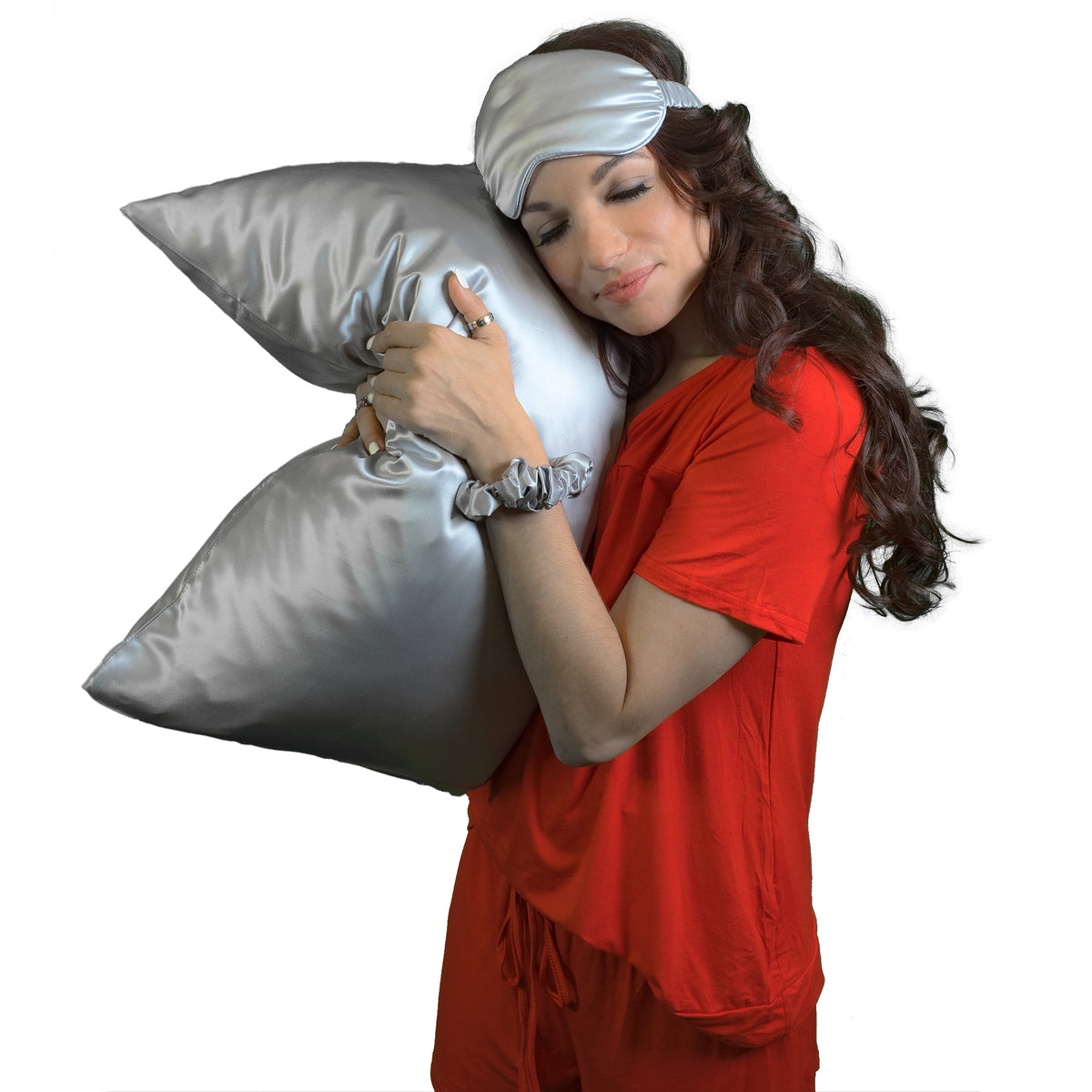 Mulberry Park Silks 22 Momme Pillowcase Silver with Silver Sleep Mask Hydrates Hair