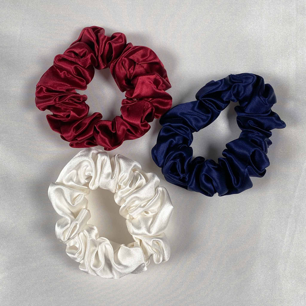 Silk Scrunchies - Ruby, Ivory, Navy