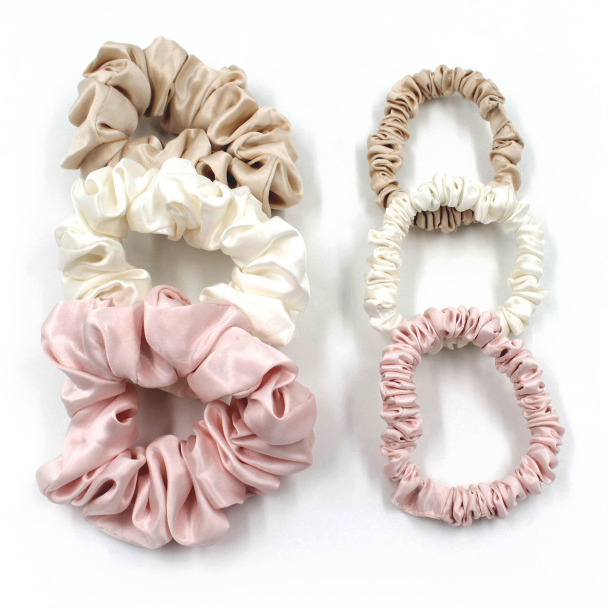 Mulberry Park Silks Scrunchies Ivory Pink Sand Large and Skinny