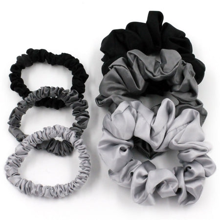 Mulberry Park Silks Silk Scrunchies - Black Silver Gunmetal Grey