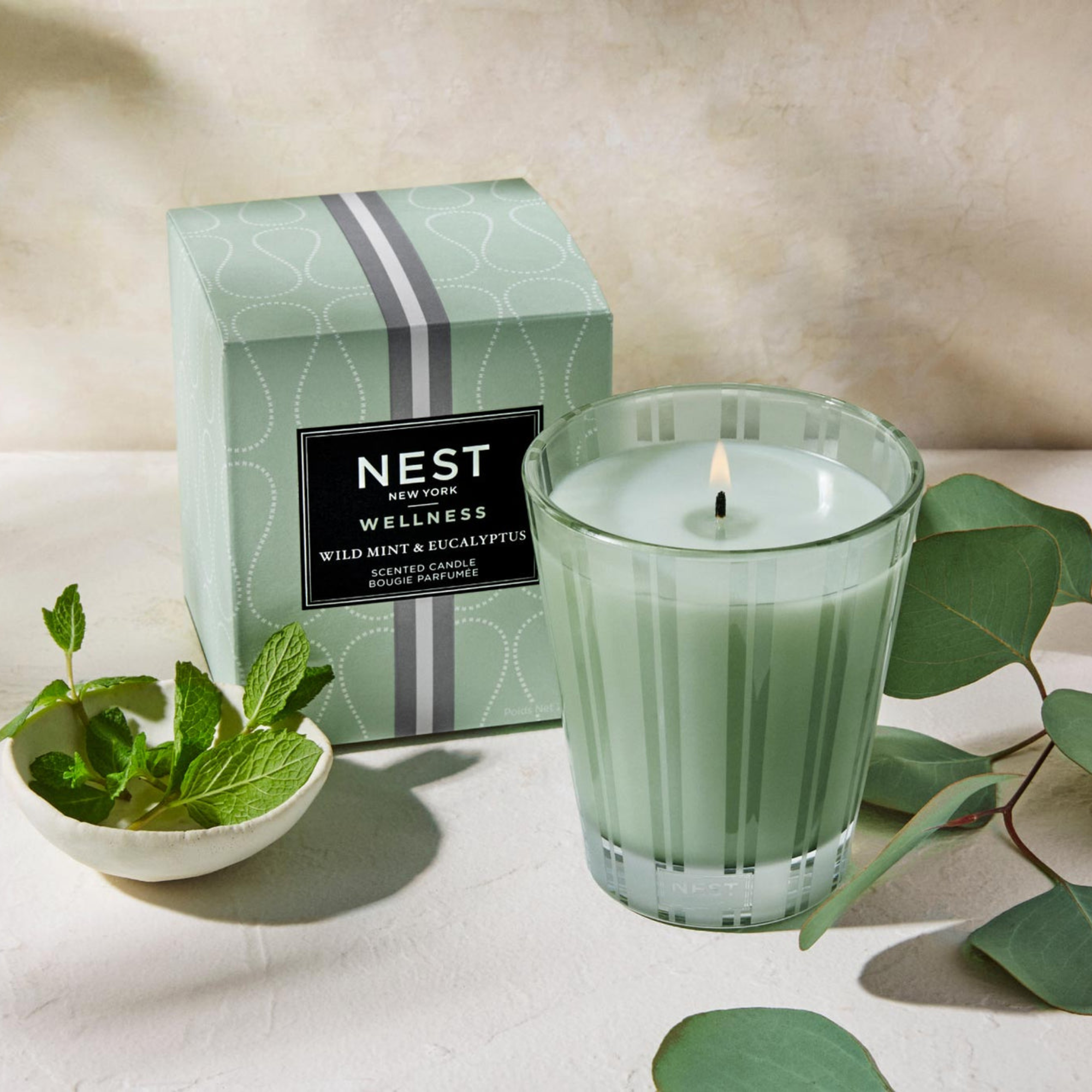 Lifestyle of Nest New York Wild Mint & Eucalyptus Classic Candle with Box