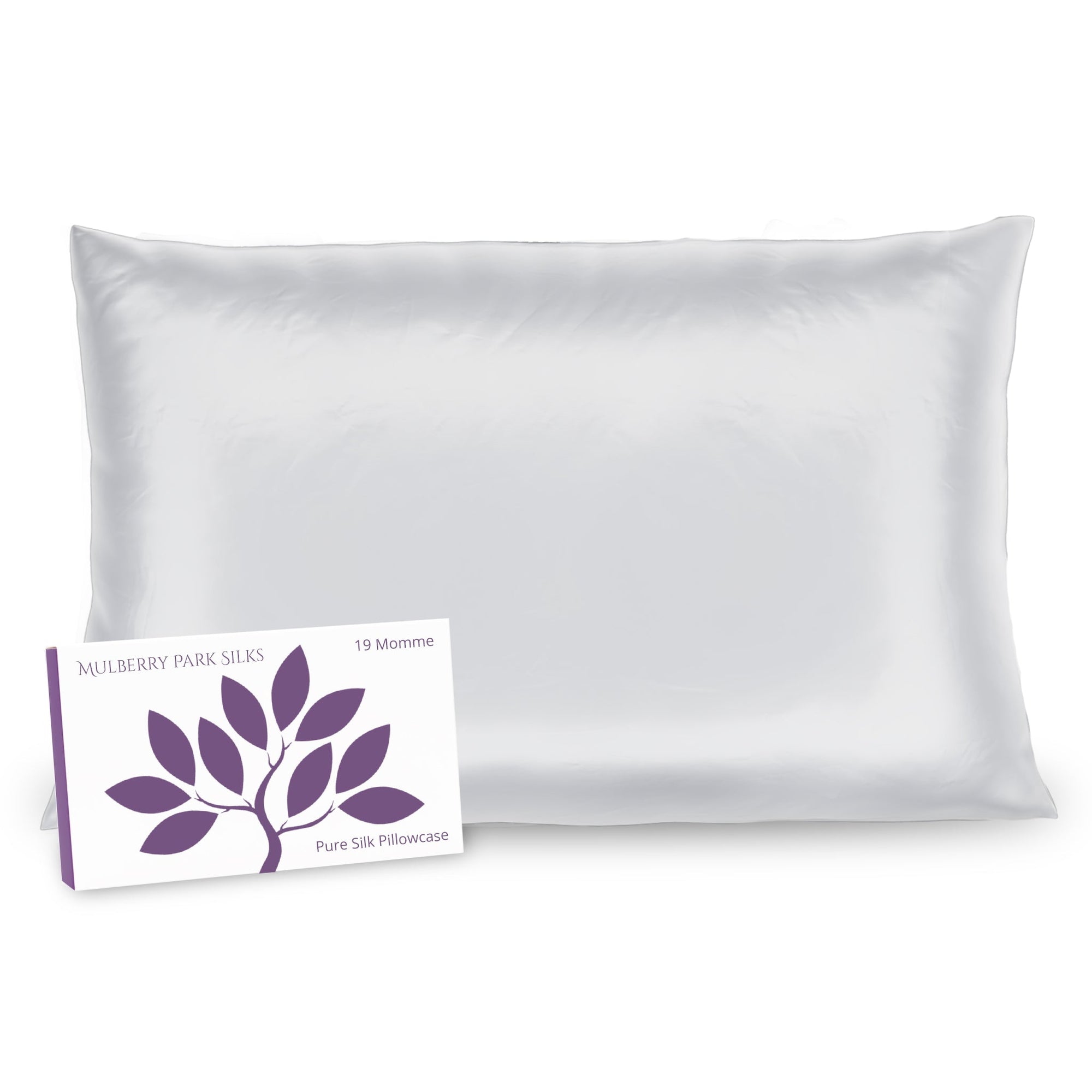 Mulberry Park Silks 19 Momme Silk Pillowcase White with box packaging