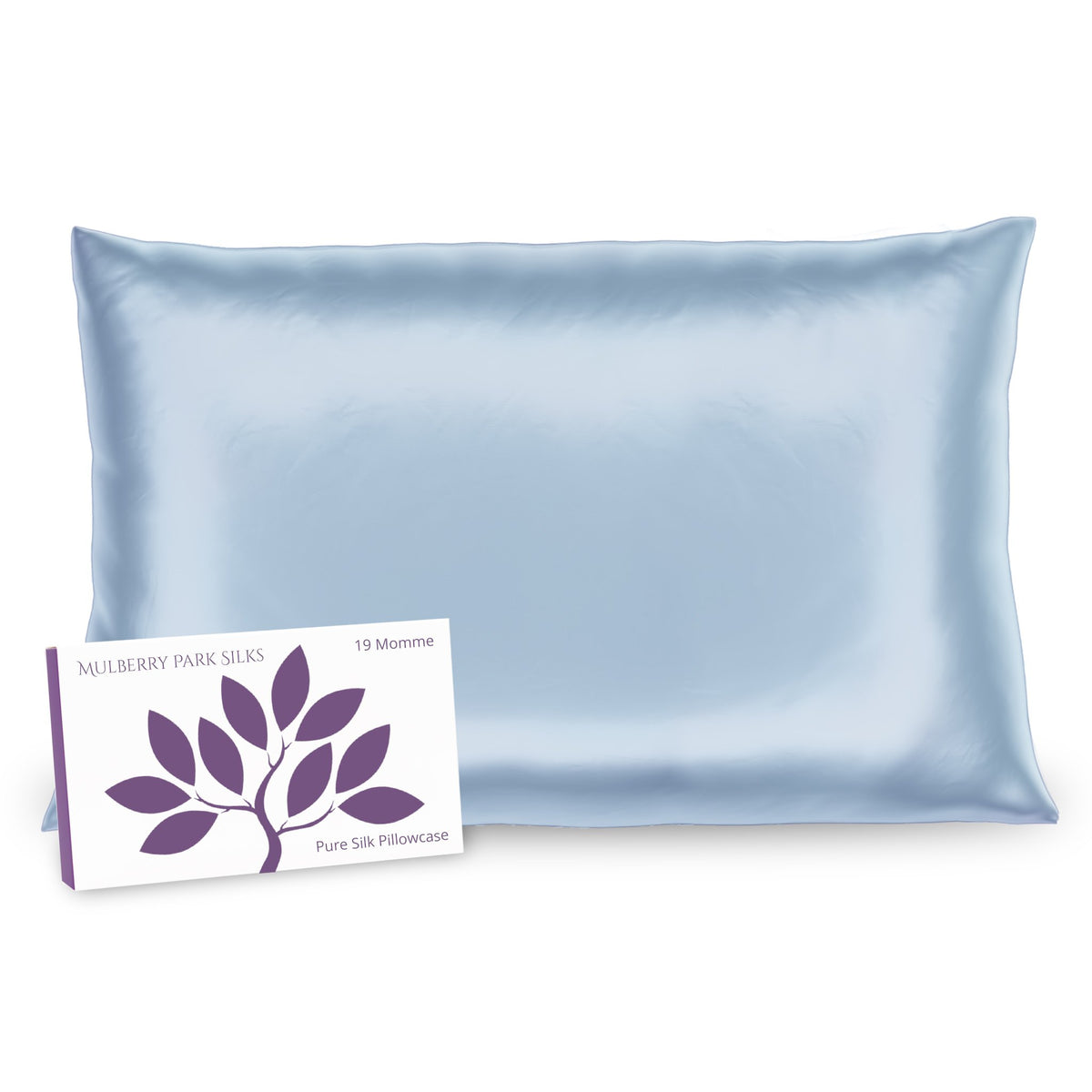 Mulberry Park Silks 19 Momme Pillowcase Blue with box packaging