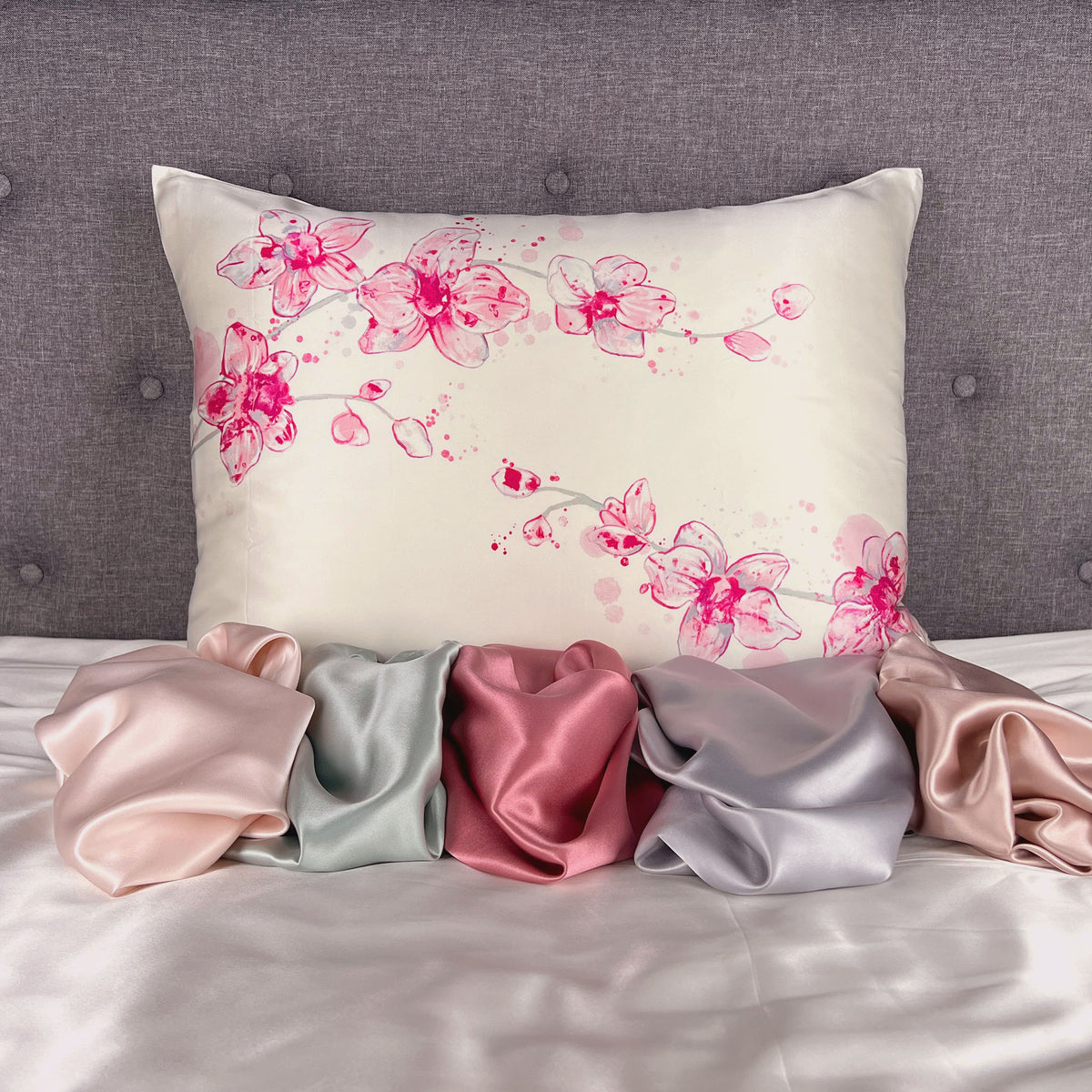 Gallery Collection Silk Pillowcase - Pink Orchids