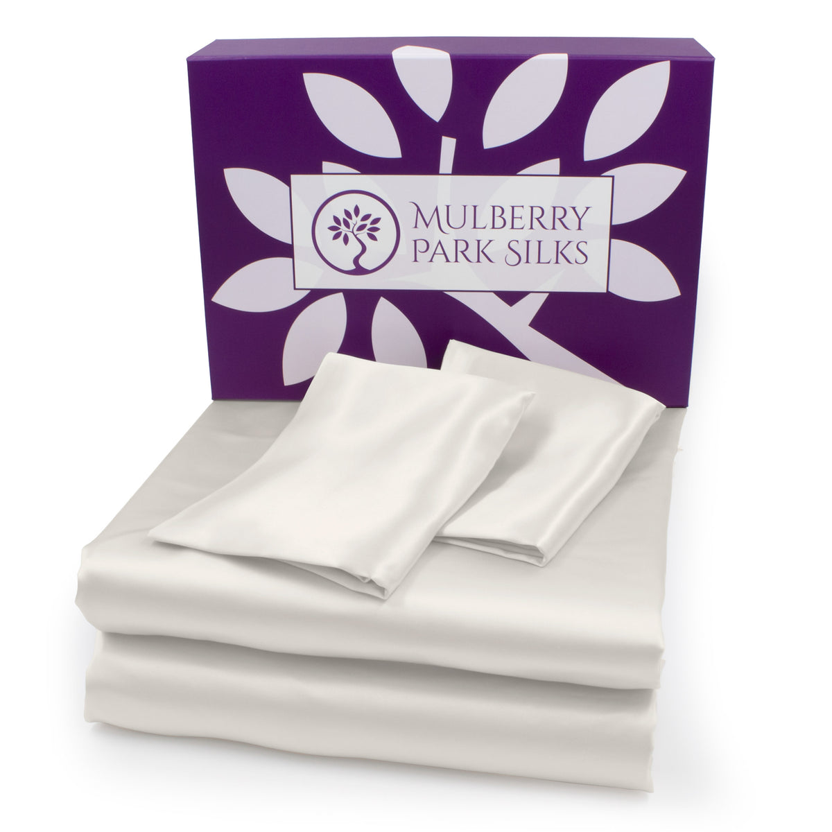 Mulberry Park Silks 22 Momme Silk Sheet Sets Ivory with Giftbox