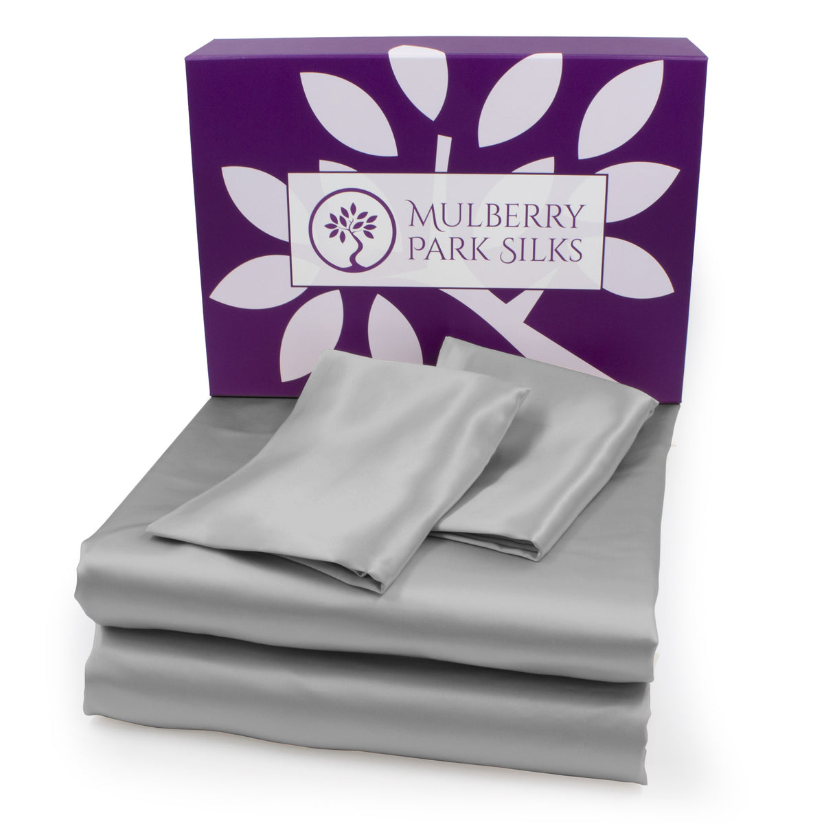 Mulberry Park Silks 22 Momme Silk Sheet Sets Silver with Giftbox