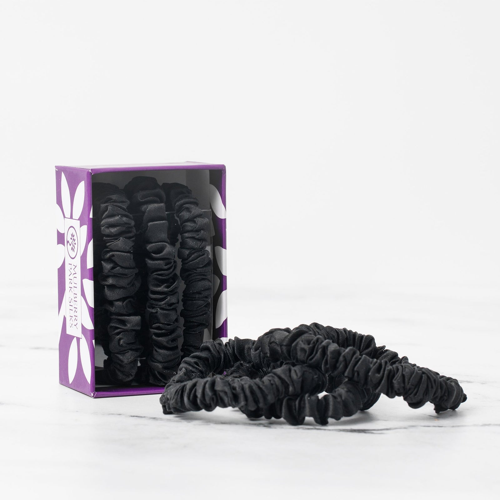  Mulberry Park Silks Silk Scrunchies - Midnight Black - Pure Mulberry Silk Top