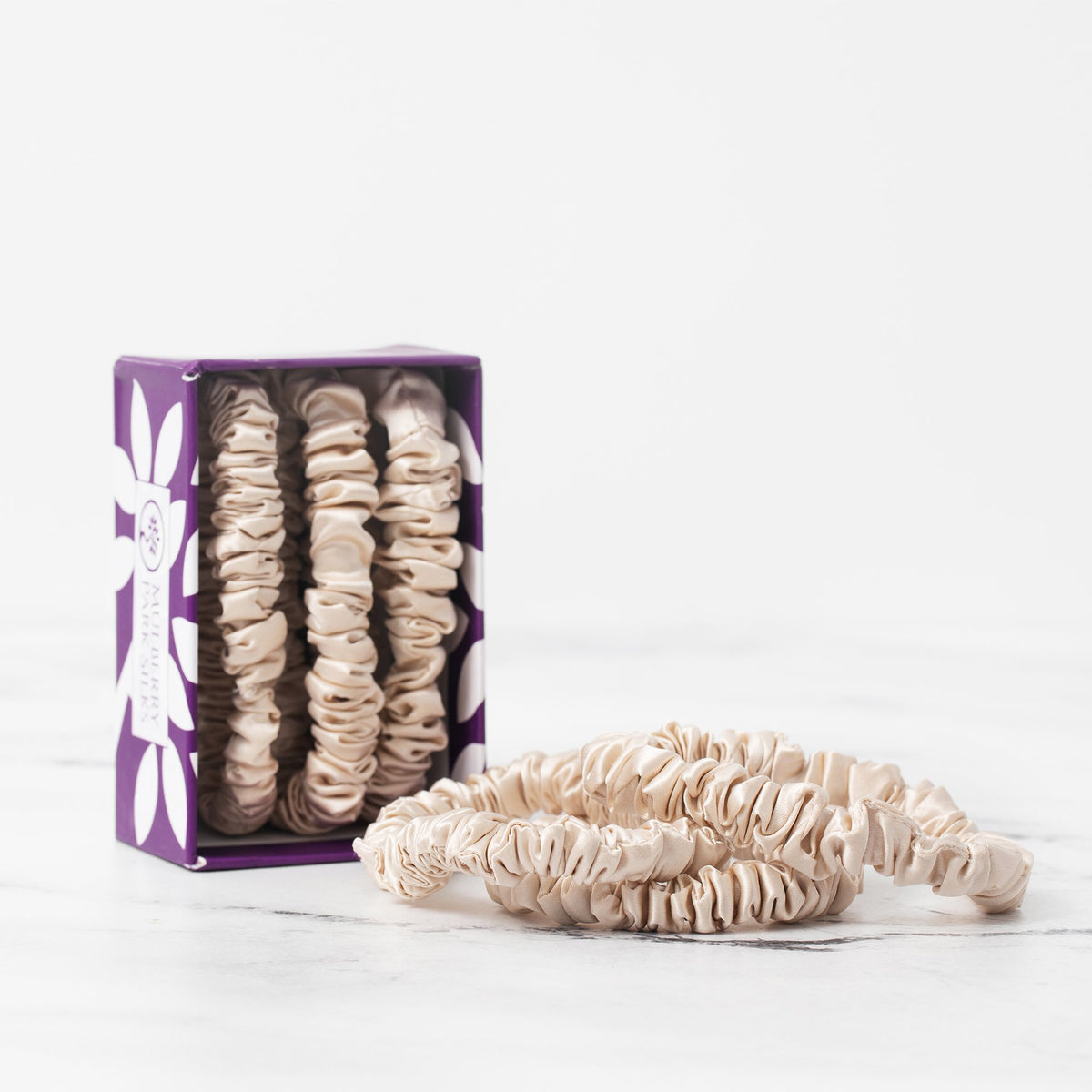 Mulberry Park Silks Silk Scrunchies - Desert Sand - Pure Mulberry Silk Skinny Stack in Box