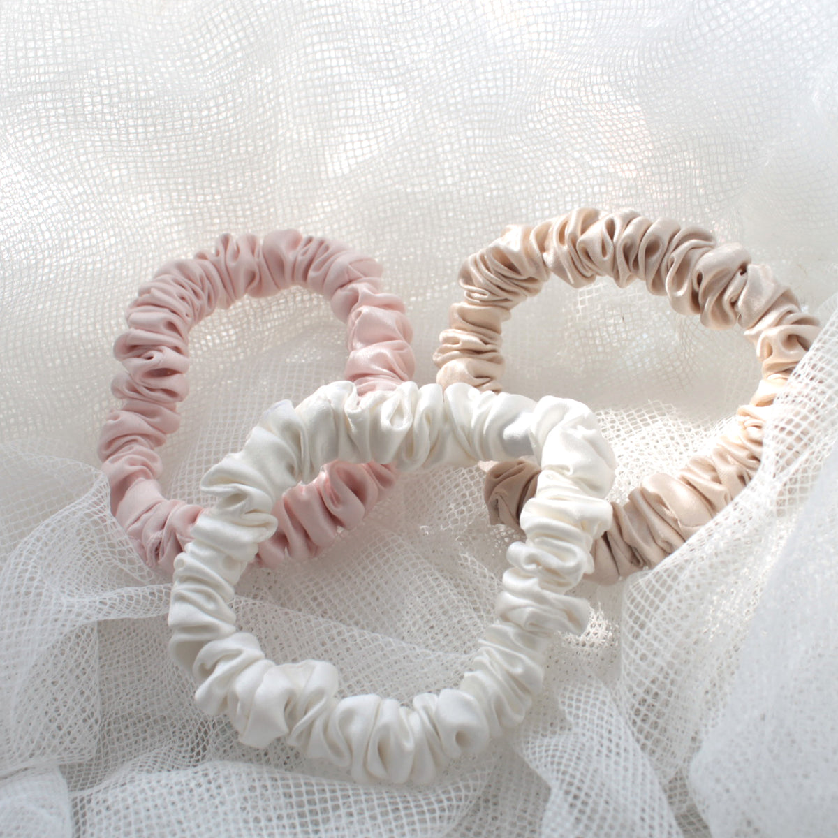 Mulberry Park Silks Doorbuster: Small Scrunchie Set - Ivory, Pink, Sand Skinny Bridesmaid Gifts